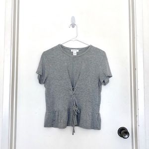⭐️5 for $25⭐️ White Fawn Gray Lace Up Corset Front Peplum Top